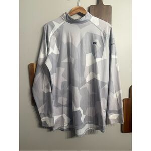 MonTec Gray Camo Performance Mock Neck Long Sleeve Ski Base Layer Top Medium